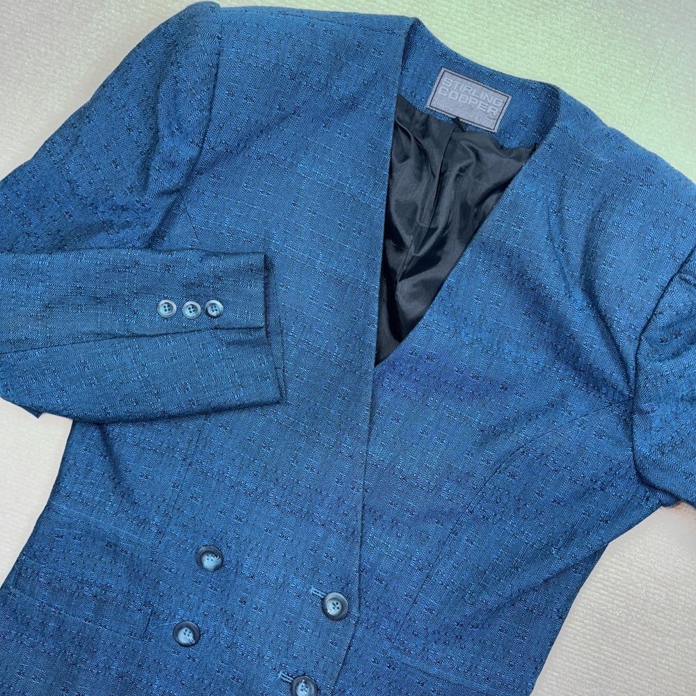 Stirling Cooper Skirt Suit‎ Women 12 Teal Blue Double Breasted Blazer Midi Skirt